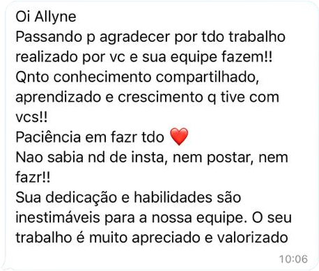 Mensagem de cliente da West elogiando o trabalho