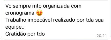 Mensagem de cliente da West elogiando o trabalho